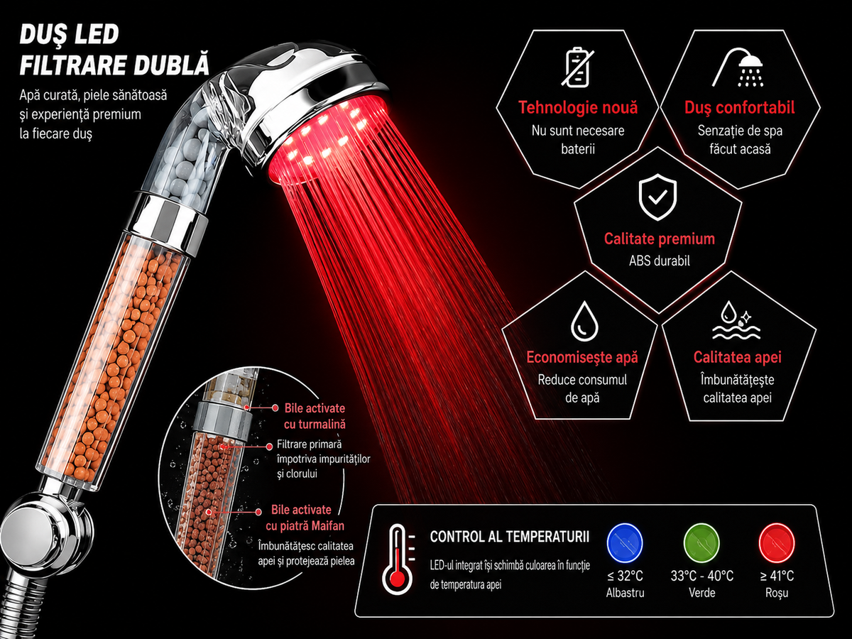 Duș LED Smart – Control Temperatură & Presiune Înaltă