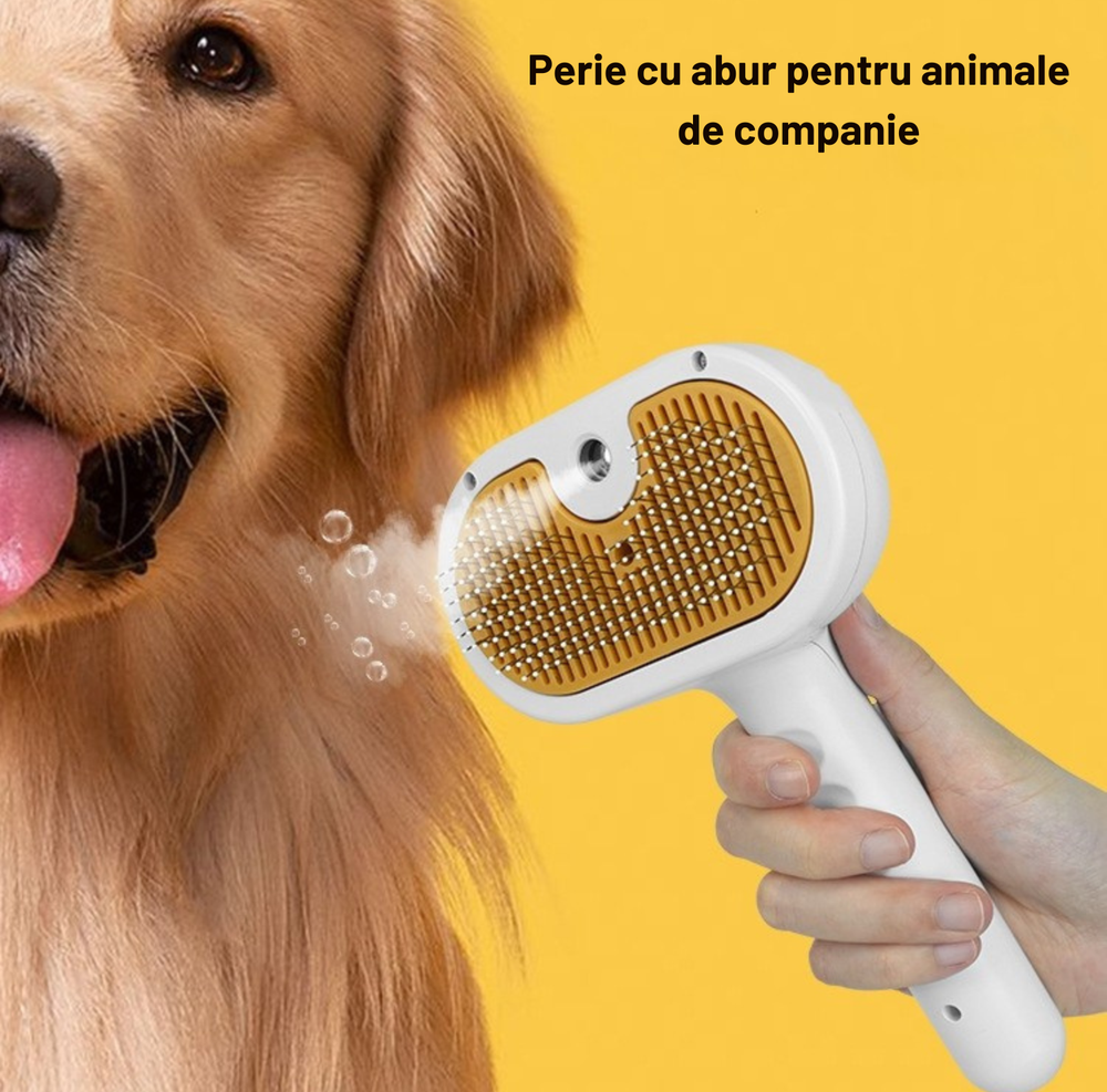 Perie 3-în-1  cu abur și autocurățare pentru pisici și câini